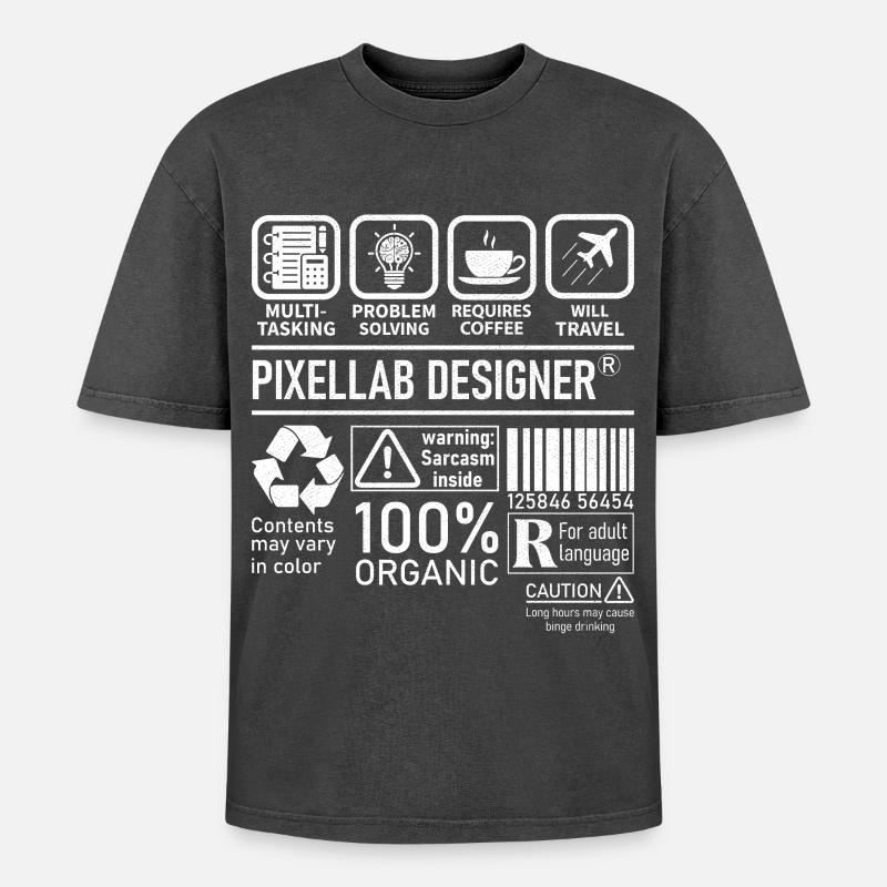 Pixellab Designer multi tasking problem solving - Oversized Unisex Premium Acid-Washed T-Shirt - Schwarz Acid Wash