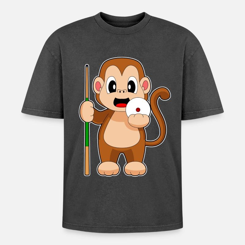 Queue de billard Monkey - T-shirt Premium unisexe oversize acid-washed - noir délavé acide