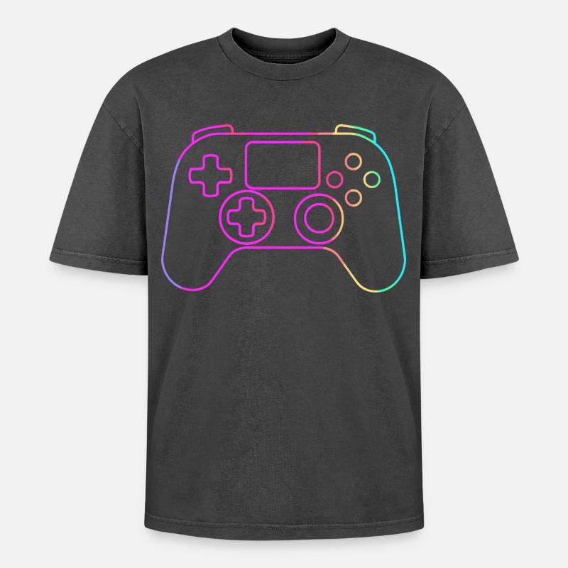 Game Controller Sketch - Oversized Unisex Premium Acid-Washed T-Shirt - acid washed black