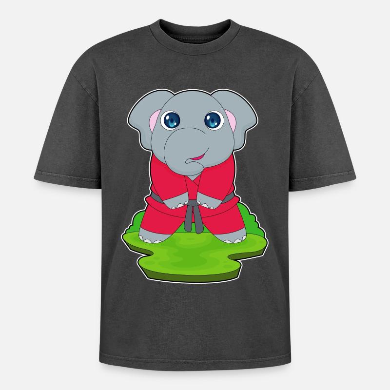 Elefant Kampfkunst Karate - Oversized Unisex Premium Acid-Washed T-Shirt - Schwarz Acid Wash