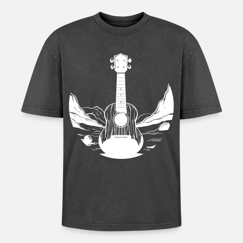 Ukulele Graphics - Oversized Unisex Premium Acid-Washed T-Shirt - acid washed black