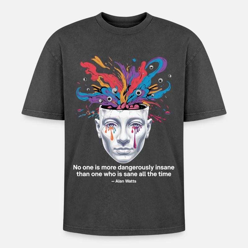 Mind Unleashed | Watts Psychedelic Insight - Oversized Unisex Premium Acid-Washed T-Shirt - acid washed black