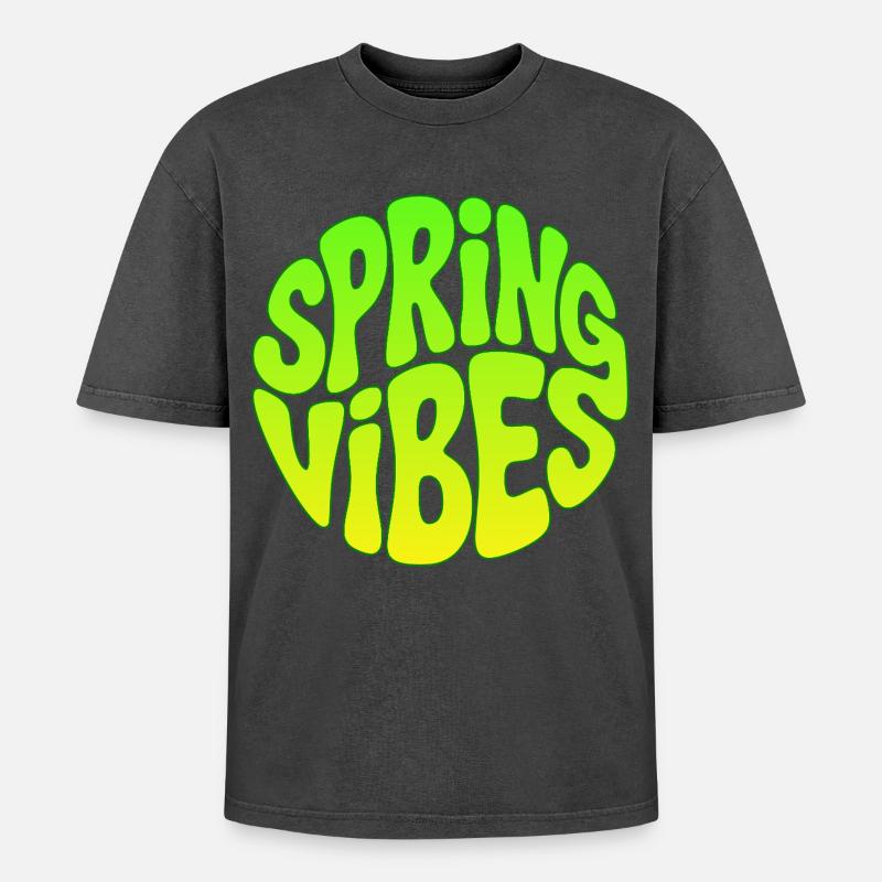 Frühlingsanfang - Spring vibes - Oversized Unisex Premium Acid-Washed T-Shirt - Schwarz Acid Wash