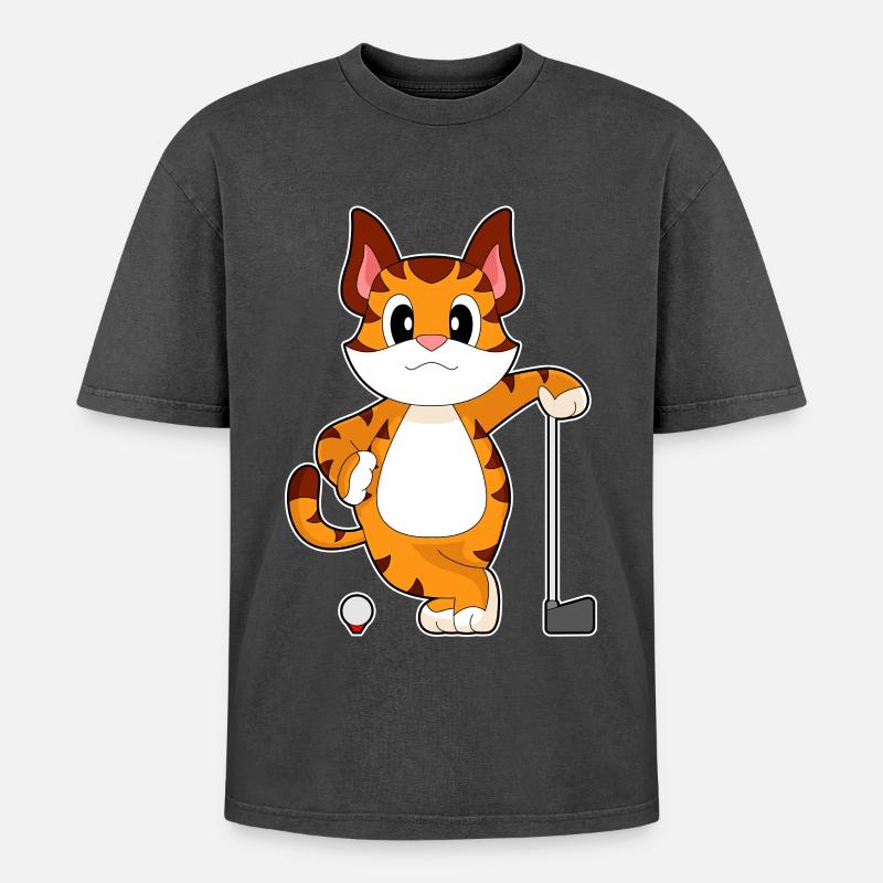 Tiger Golf Golfschläger - Oversized Unisex Premium Acid-Washed T-Shirt - Schwarz Acid Wash