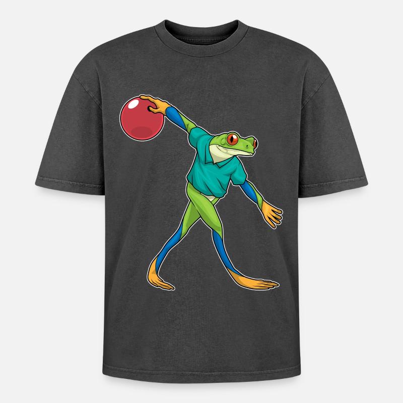 Frosch Bowling Bowlingkugel - Oversized Unisex Premium Acid-Washed T-Shirt - Schwarz Acid Wash