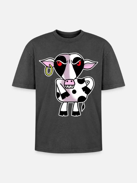 Angry cow - Oversized Unisex Premium Acid-Washed T-Shirt - acid washed black