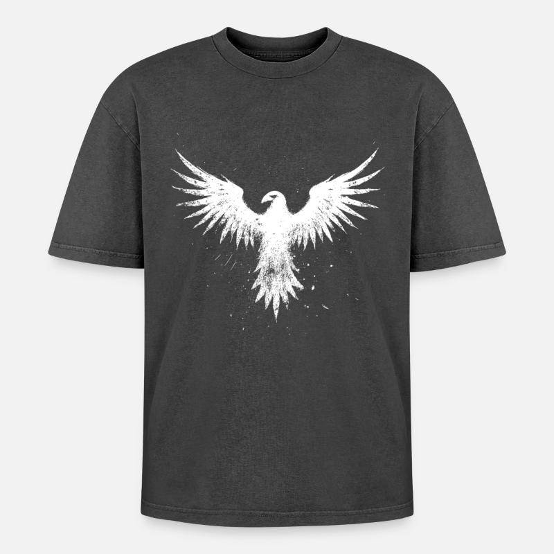 Weisser Phoenix - Oversized Unisex Premium Acid-Washed T-Shirt - Schwarz Acid Wash