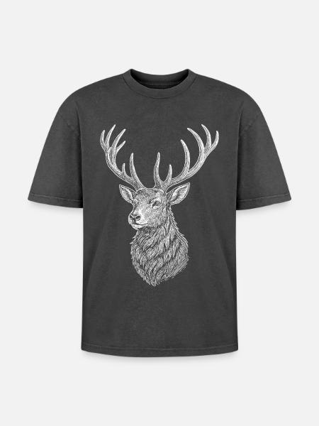 Deer - Oversized Unisex Premium Acid-Washed T-Shirt - acid washed black