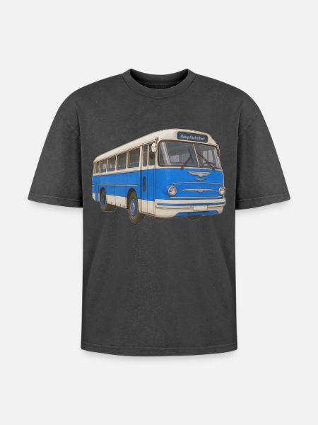 Old blue bus - Oversized Unisex Premium Acid-Washed T-Shirt - acid washed black