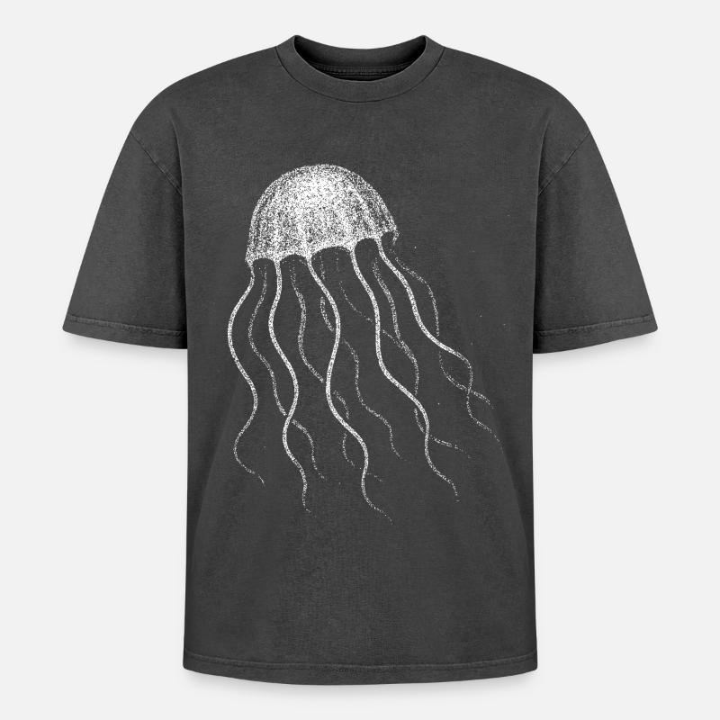 Jellyfish - Oversized Unisex Premium Acid-Washed T-Shirt - acid washed black