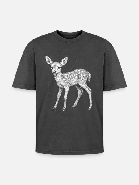 Faon - T-shirt Premium unisexe oversize acid-washed - noir délavé acide
