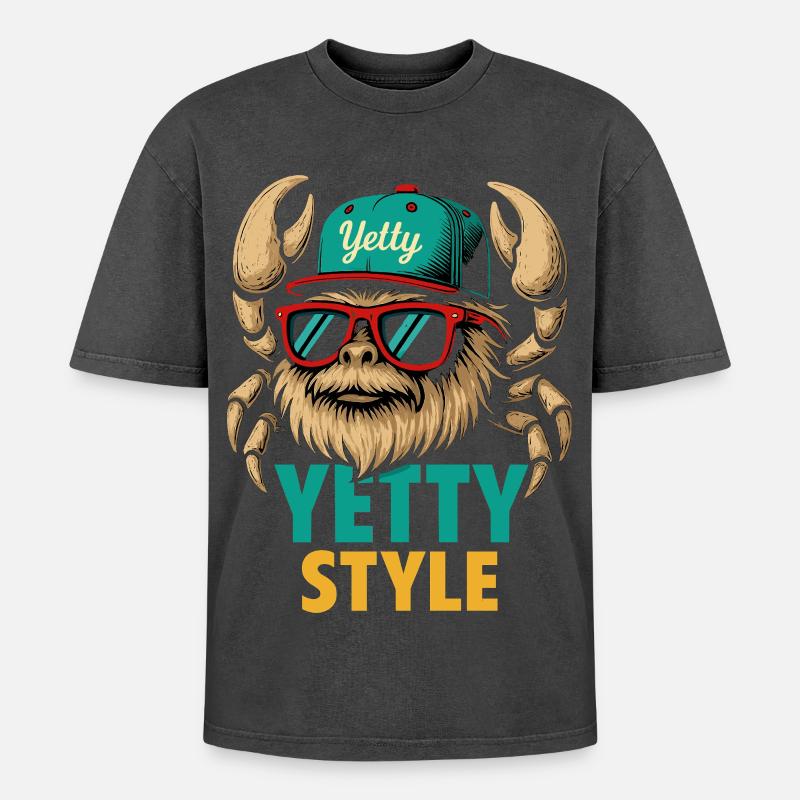 Yetty Style Yeti Graphic - Oversized Unisex Premium Acid-Washed T-Shirt - acid washed black