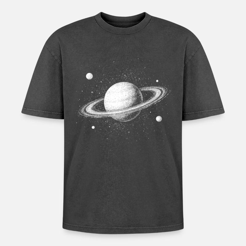 Cosmic Saturn Magic - Oversized Unisex Premium Acid-Washed T-Shirt - acid washed black
