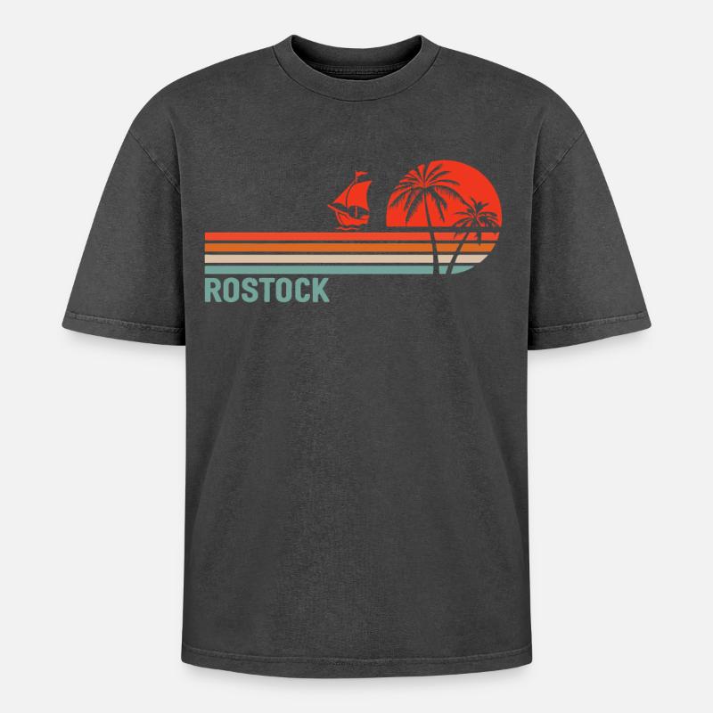 Rostocker Sunset Vibes - Oversized Unisex Premium Acid-Washed T-Shirt - Schwarz Acid Wash