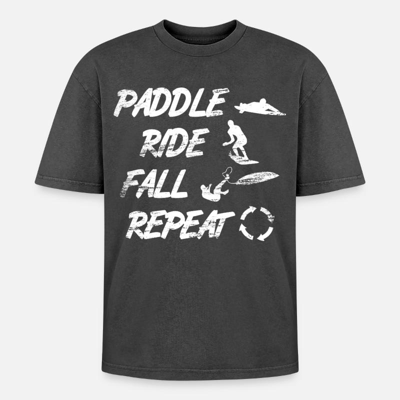 Paddle Ride Fall Repeat - Oversized Unisex Premium Acid-Washed T-Shirt - Schwarz Acid Wash