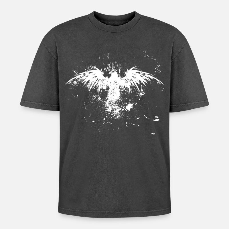 Grunge Eagle Rise - Oversized Unisex Premium Acid-Washed T-Shirt - acid washed black