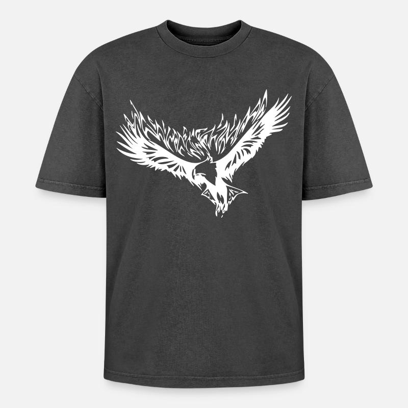 Flame Eagle - Oversized Unisex Premium Acid-Washed T-Shirt - acid washed black