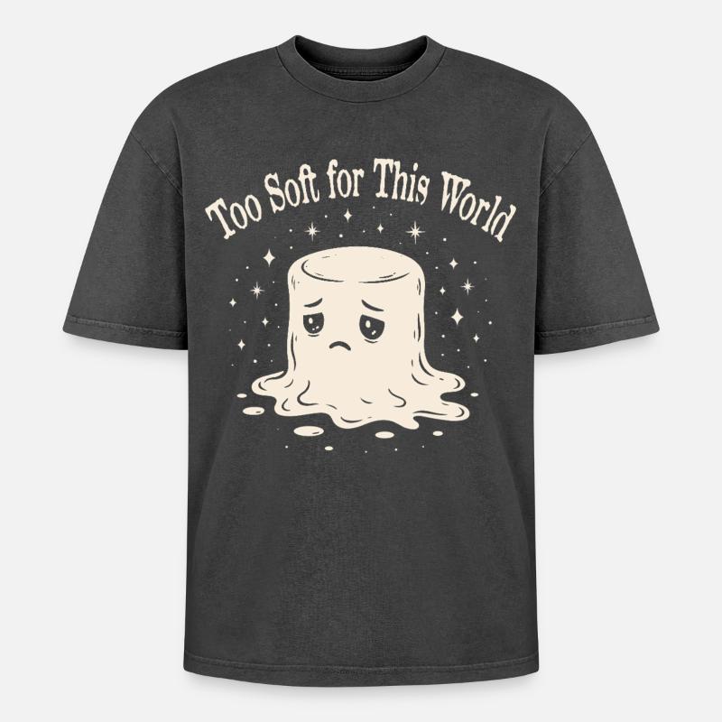 Melancholischer Marshmallow - Sensibel & Soft - Oversized Unisex Premium Acid-Washed T-Shirt - Schwarz Acid Wash