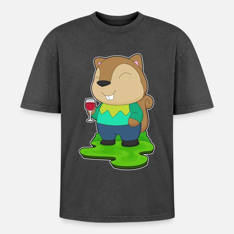 Eichhörnchen Rotwein - Oversized Unisex Premium Acid-Washed T-Shirt - Schwarz Acid Wash