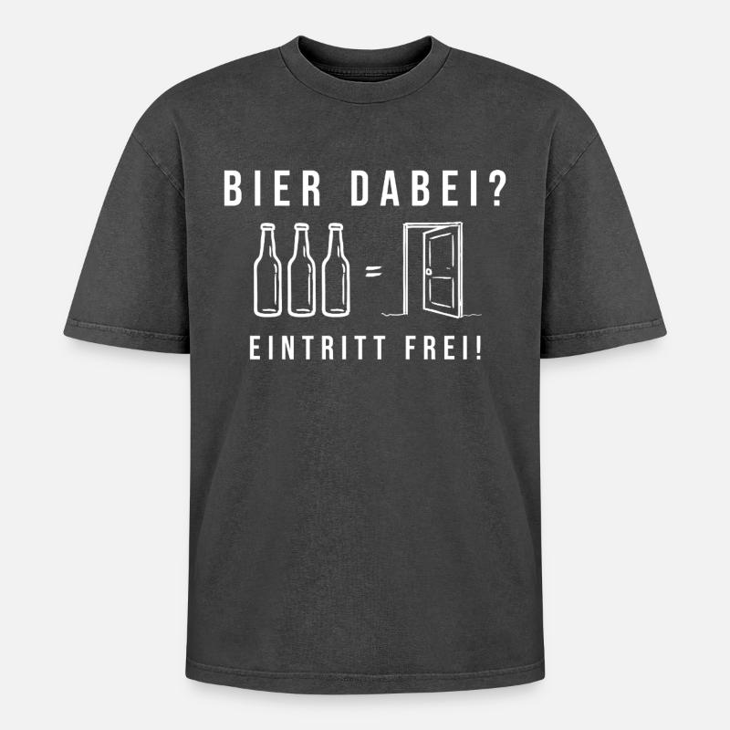 Bier dabei Eintritt frei - Oversized Unisex Premium Acid-Washed T-Shirt - Schwarz Acid Wash