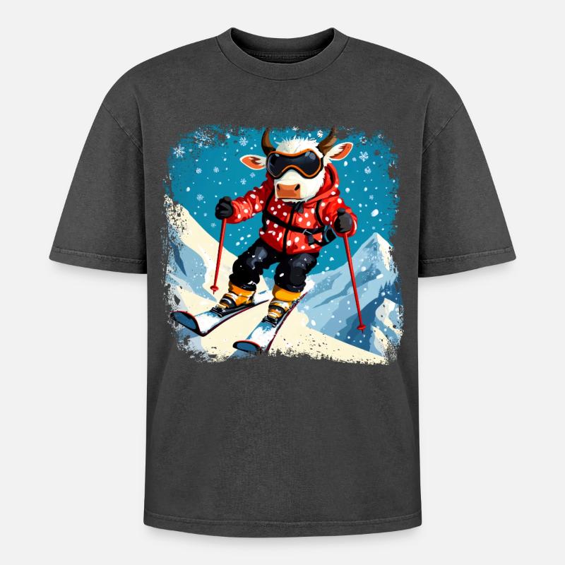 Ski cows - Oversized Unisex Premium Acid-Washed T-Shirt - acid washed black