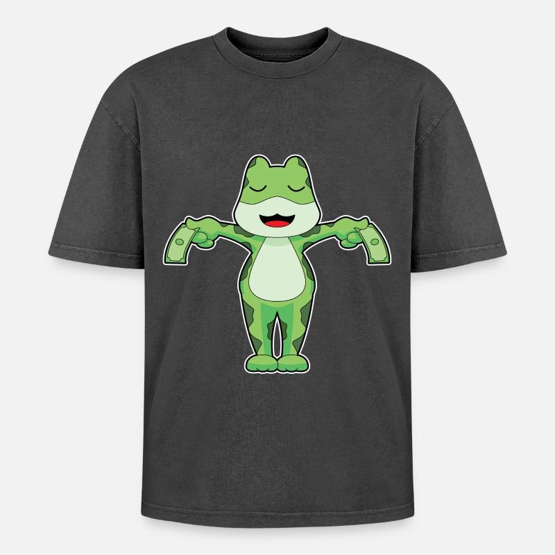 Frosch Banknote - Oversized Unisex Premium Acid-Washed T-Shirt - Schwarz Acid Wash