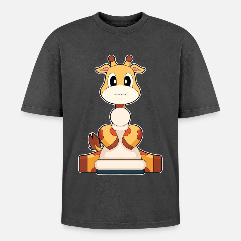 Giraffe Schachfigur Bauer Schach - Oversized Unisex Premium Acid-Washed T-Shirt - Schwarz Acid Wash