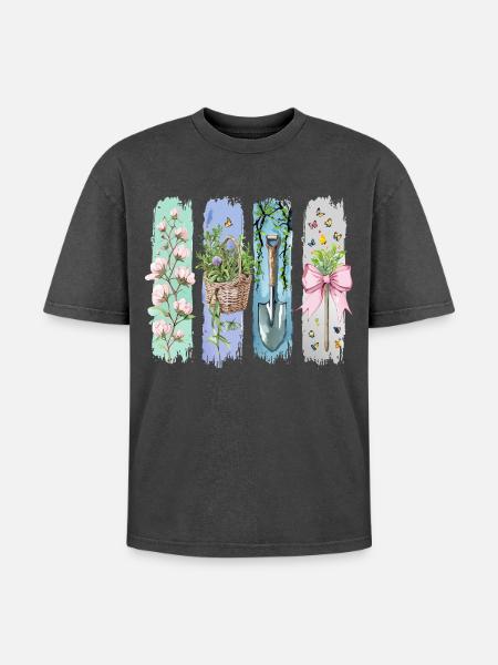 Gartenliebe Naturfreund Floral Motif - Oversized Unisex Premium Acid-Washed T-Shirt - acid washed black