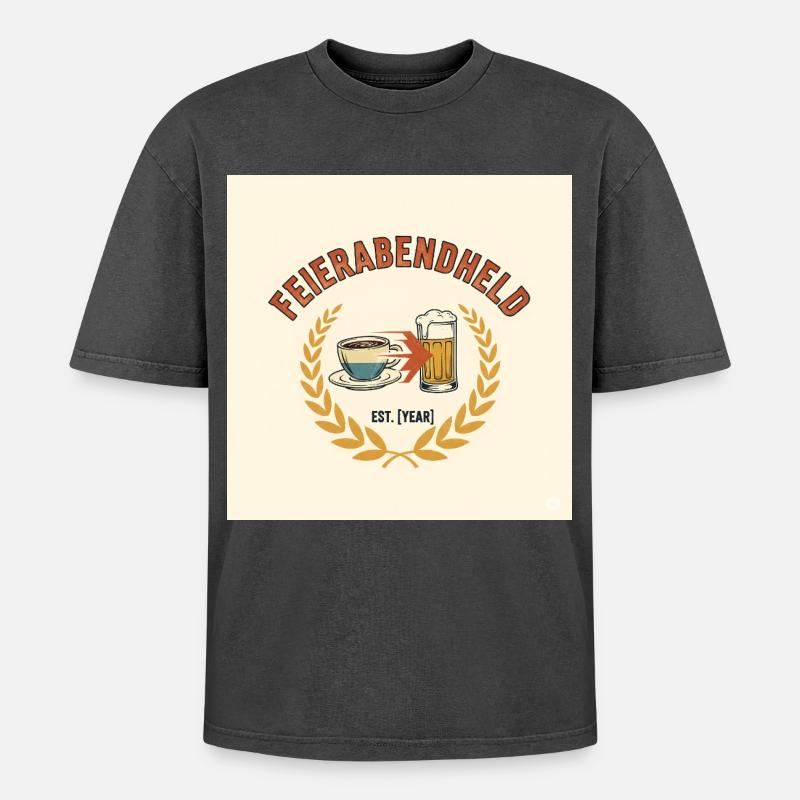 Feierabendheld Kaffeetasse & Bierglas Design - Oversized Unisex Premium Acid-Washed T-Shirt - Schwarz Acid Wash