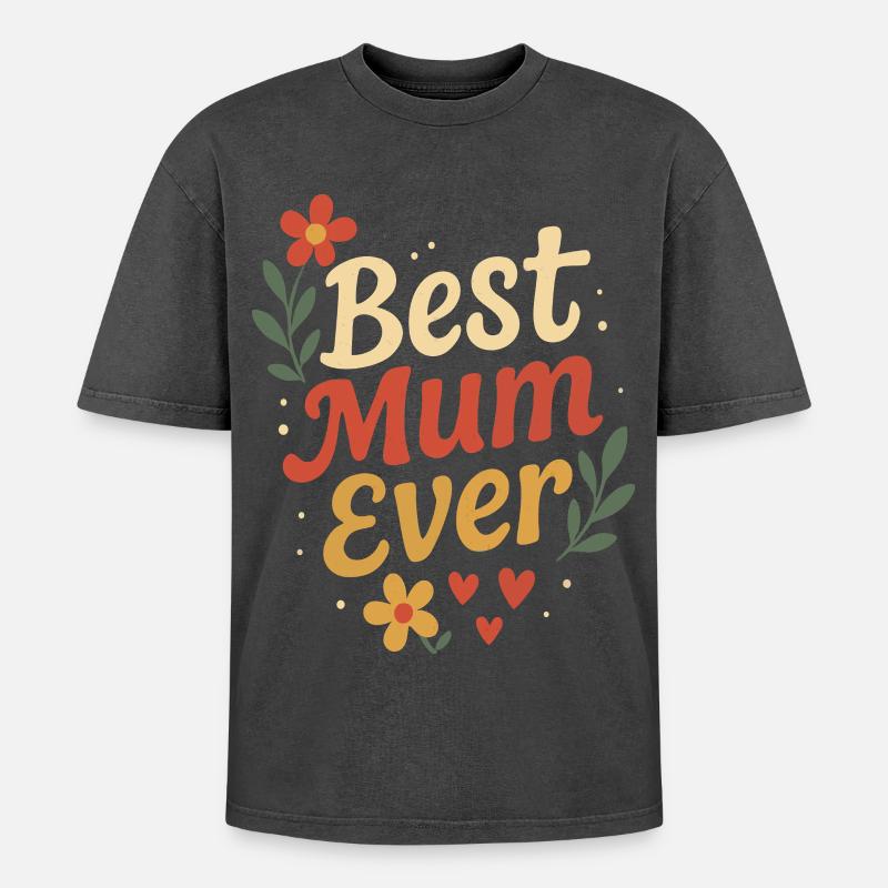 Perfektes Mutter-Design mit Blumen und Herzen - Oversized Unisex Premium Acid-Washed T-Shirt - Schwarz Acid Wash