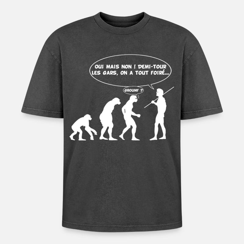 Evolutionsfehler (weiß) - Oversized Unisex Premium Acid-Washed T-Shirt - Schwarz Acid Wash
