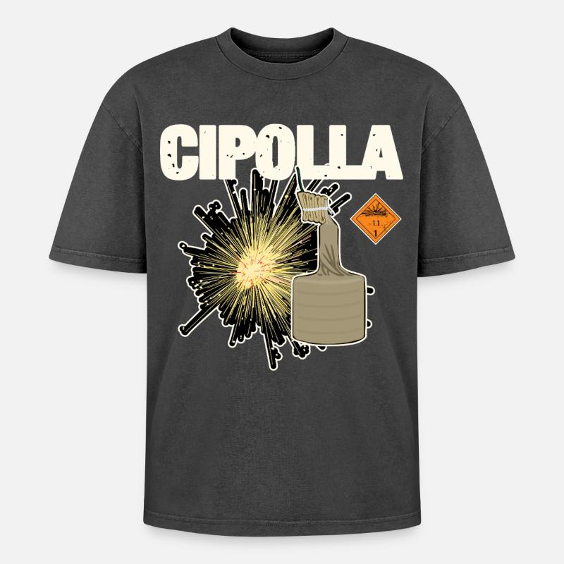 Cipolla Pyro - Oversized Unisex Premium Acid-Washed T-Shirt - acid washed black