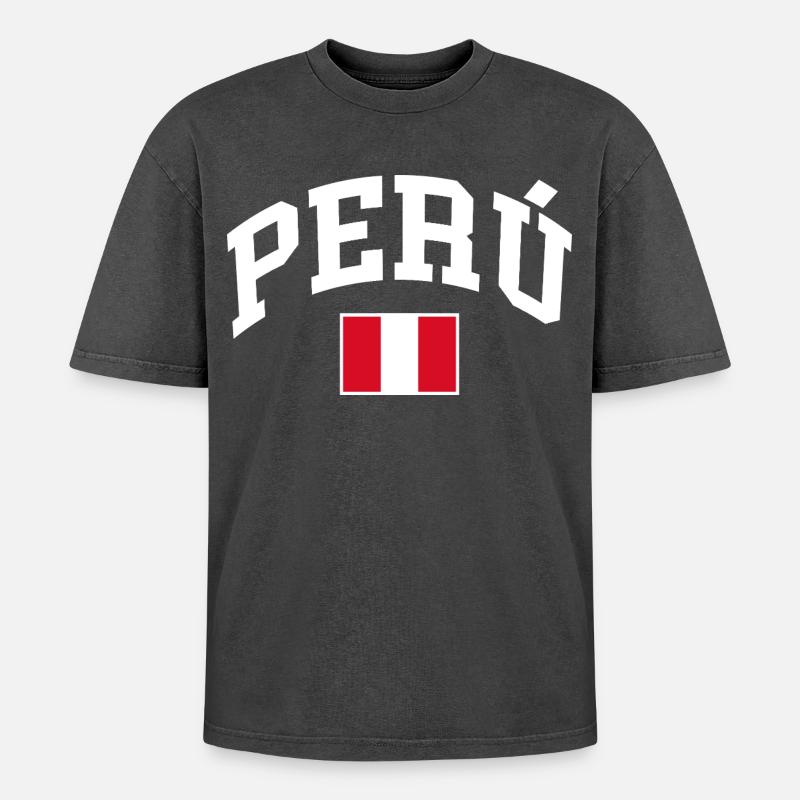 Drapeau du Pérou - T-shirt Premium unisexe oversize acid-washed - noir délavé acide
