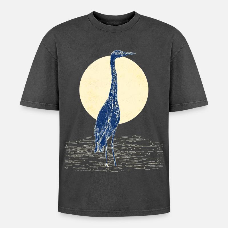 GRAUREIHER - Oversized Unisex Premium Acid-Washed T-Shirt - Schwarz Acid Wash