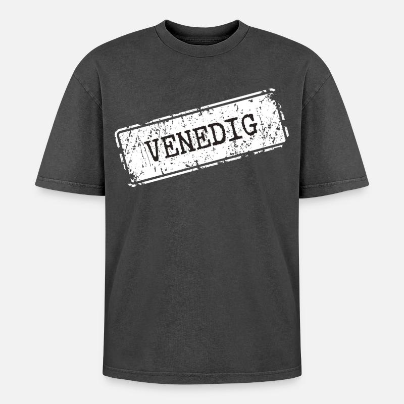 Venedig - Oversized Unisex Premium Acid-Washed T-Shirt - Schwarz Acid Wash