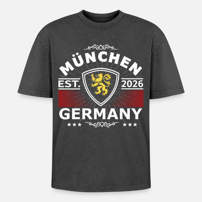 München Löwe Design – Stolz & Tradition - Oversized Unisex Premium Acid-Washed T-Shirt - Schwarz Acid Wash