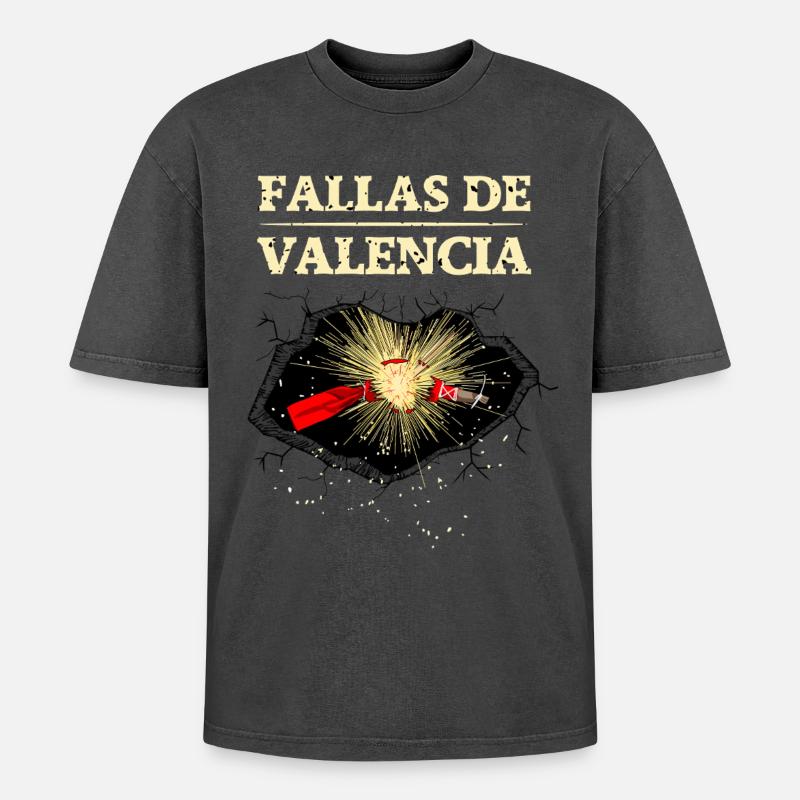 Fallas de Valencia Explosions - Oversized Unisex Premium Acid-Washed T-Shirt - Schwarz Acid Wash