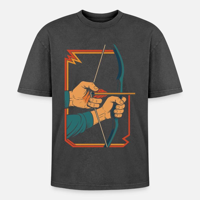 archery bow target archer hands retro - Oversized Unisex Premium Acid-Washed T-Shirt - acid washed black