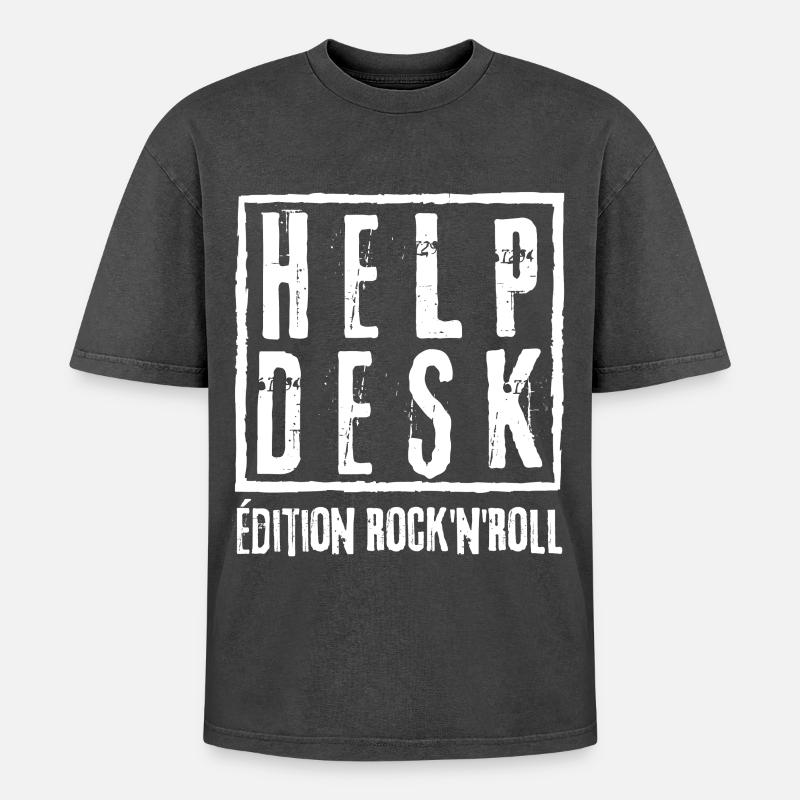 HELPDESK Rock N Roll Edition - Oversized Unisex Premium Acid-Washed T-Shirt - Schwarz Acid Wash