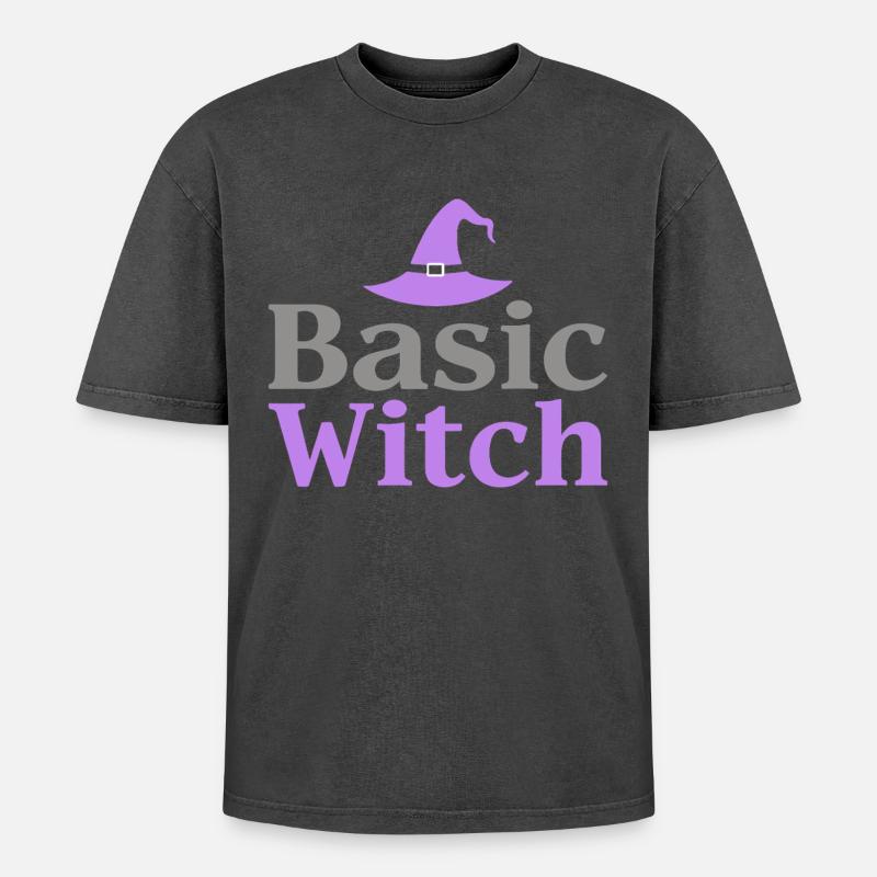 Basic Witch Halloween Spruch Zitat - Oversized Unisex Premium Acid-Washed T-Shirt - Schwarz Acid Wash