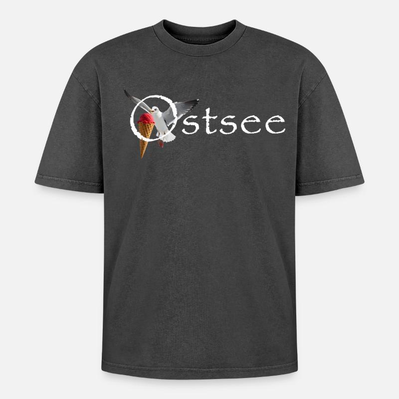 Ostsee Möwe Eisräuber Raubvogel - Oversized Unisex Premium Acid-Washed T-Shirt - acid washed black