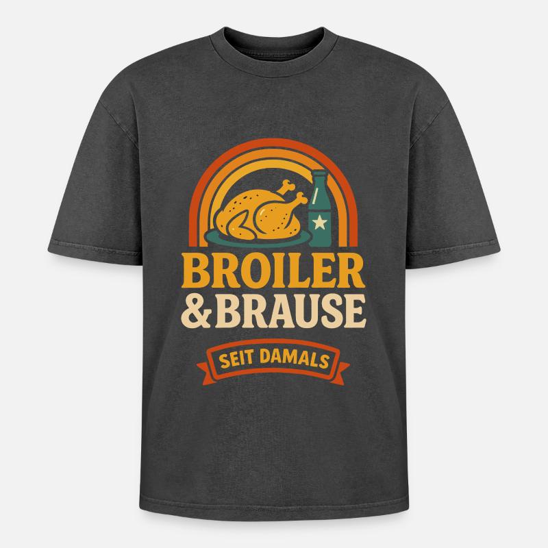 Broiler & Brause – Retro Ostalgie seit damals - Oversized Unisex Premium Acid-Washed T-Shirt - Schwarz Acid Wash