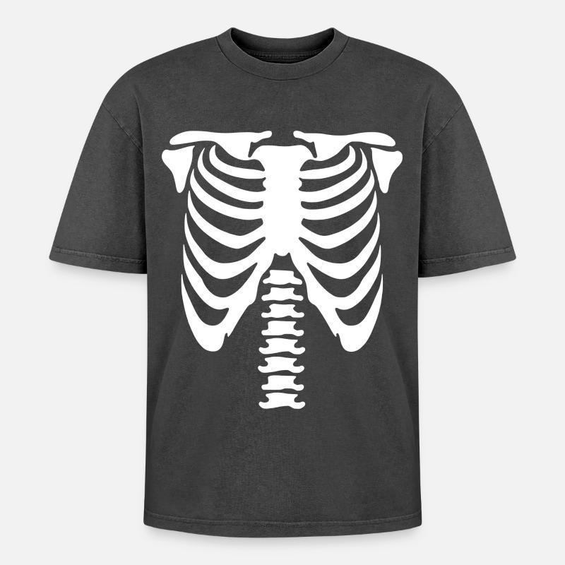 Skelett-Torso - Oversized Unisex Premium Acid-Washed T-Shirt - Schwarz Acid Wash