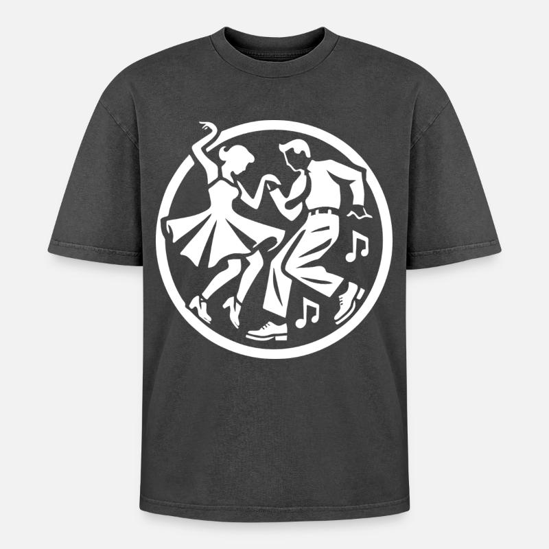 Conception de silhouette rock 'n' roll - T-shirt Premium unisexe oversize acid-washed - noir délavé acide