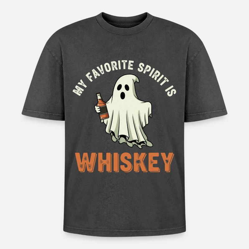 Geist mit Whiskey Flasche - Oversized Unisex Premium Acid-Washed T-Shirt - Schwarz Acid Wash