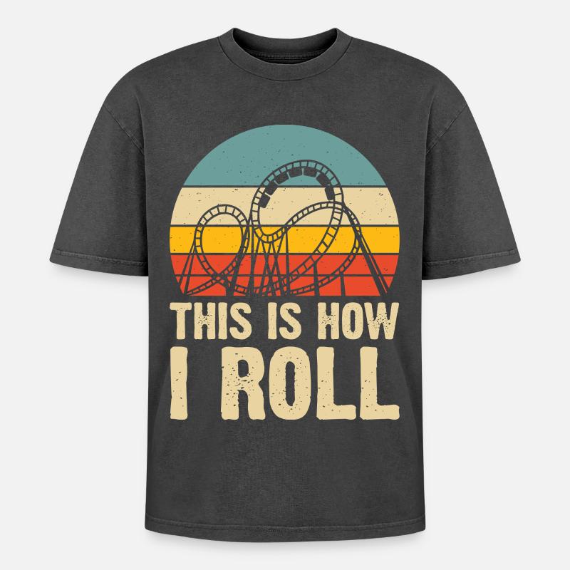 Roller coaster - Oversized Unisex Premium Acid-Washed T-Shirt - acid washed black
