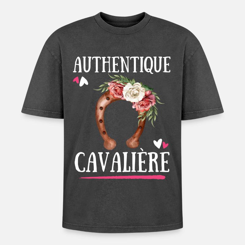 Authentic Cavaliere - Oversized Unisex Premium Acid-Washed T-Shirt - acid washed black
