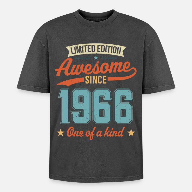Awesome Since 1966 - Oversized Unisex Premium Acid-Washed T-Shirt - acid washed black