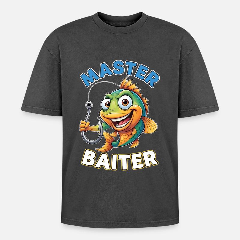 Master Baiter – Funny Angler Saying - Oversized Unisex Premium Acid-Washed T-Shirt - acid washed black
