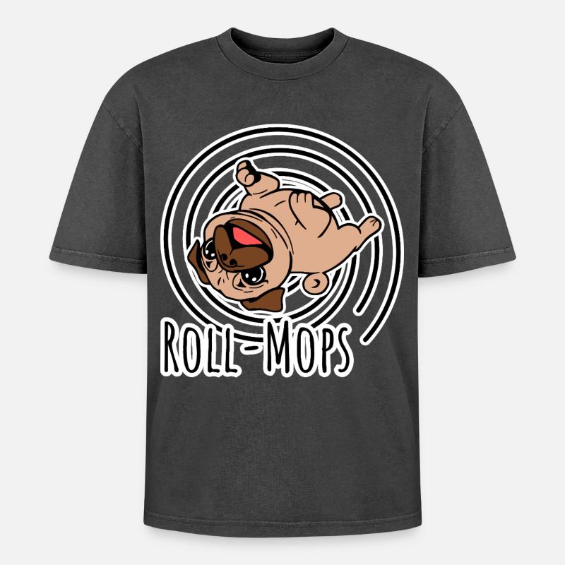 Rollender Mops - Ein Roll-Mops - Oversized Unisex Premium Acid-Washed T-Shirt - Schwarz Acid Wash